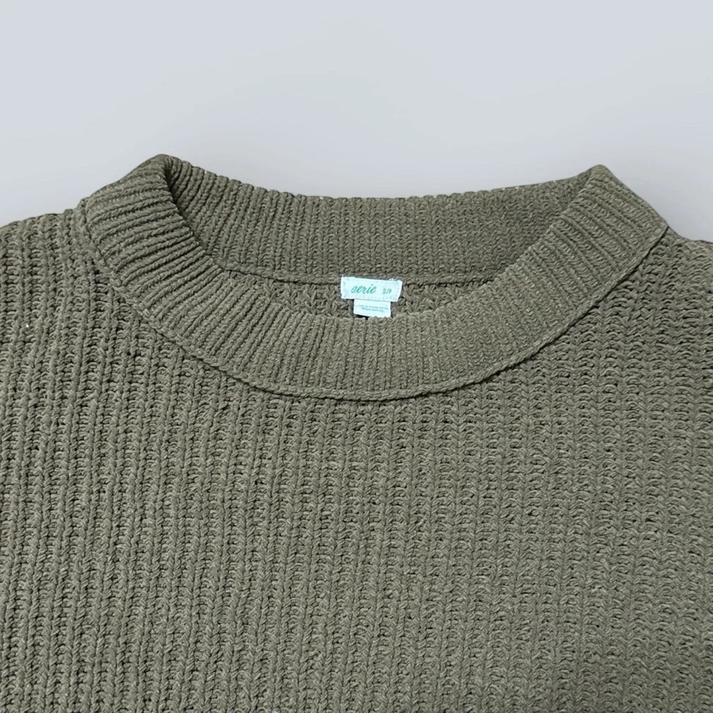 Aerie Olive Green Waffle Knit Sweater - Picture 2 of 8